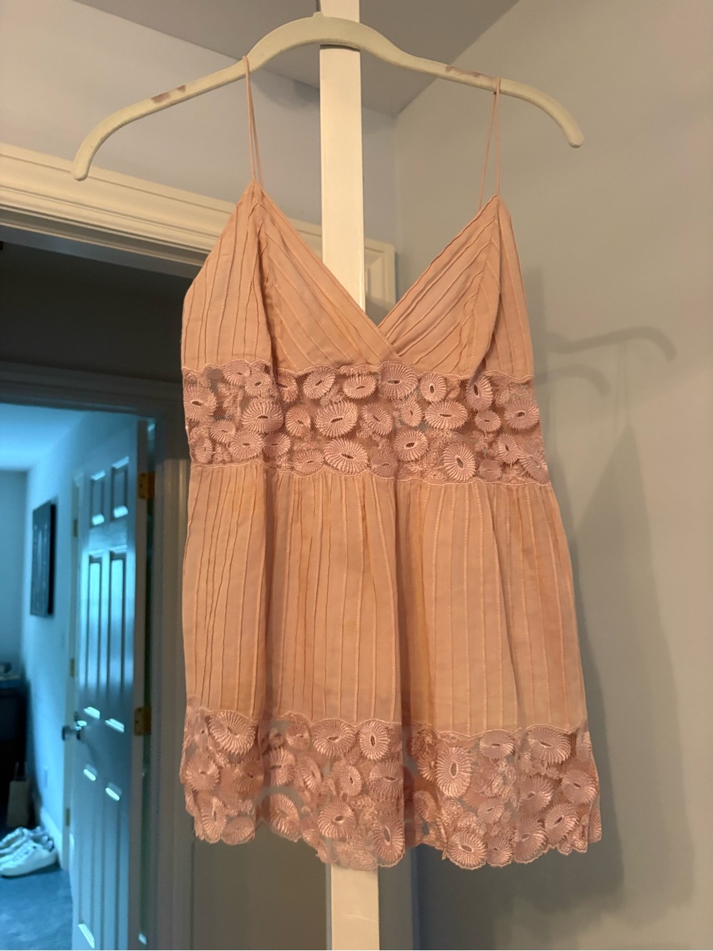 Catherine Malandrino Blush Pink Lace-Trim Spaghetti Strap Top